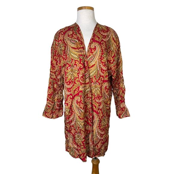 Victorias Secret Vintage 80s Silk Paisley Satin Short Robe Lingerie Red Gold M/L - Picture 1 of 6